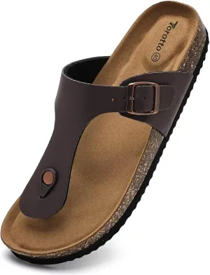 Torotto Mens Womens Flip Flops Thong Sandals with Cork Footbed Open Toe Adjustable Webbing Slides Sandals for Walking | Beach | Indoor