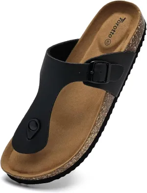 Torotto Mens Womens Flip Flops Thong Sandals with Cork Footbed Open Toe Adjustable Webbing Slides Sandals for Walking | Beach | Indoor