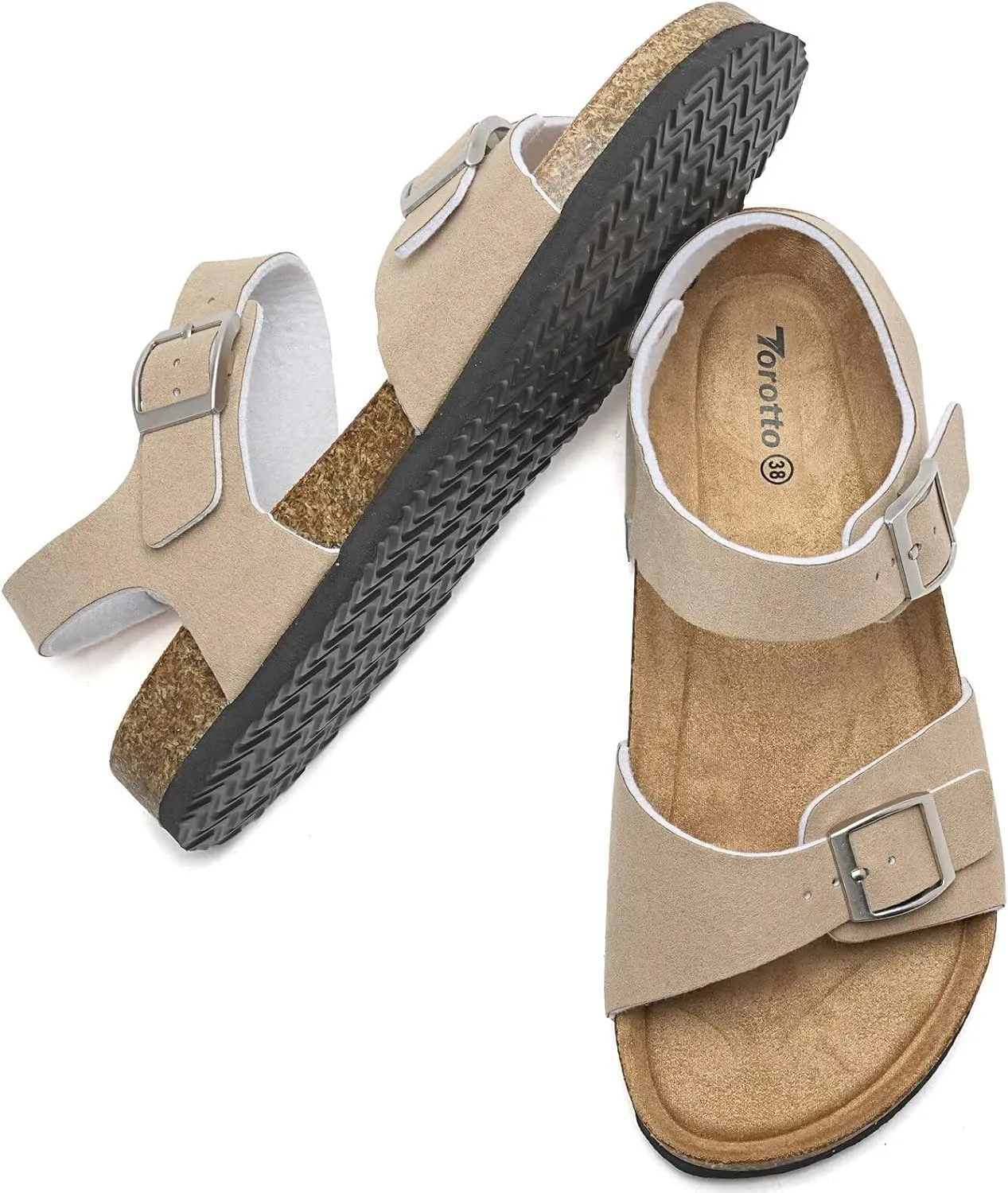 Torotto Womens Sandals with Cork Footbed Open Toe Adjustable Webbing Athletic Slides Sandals for Walking | Beach | Indoor Outdoor