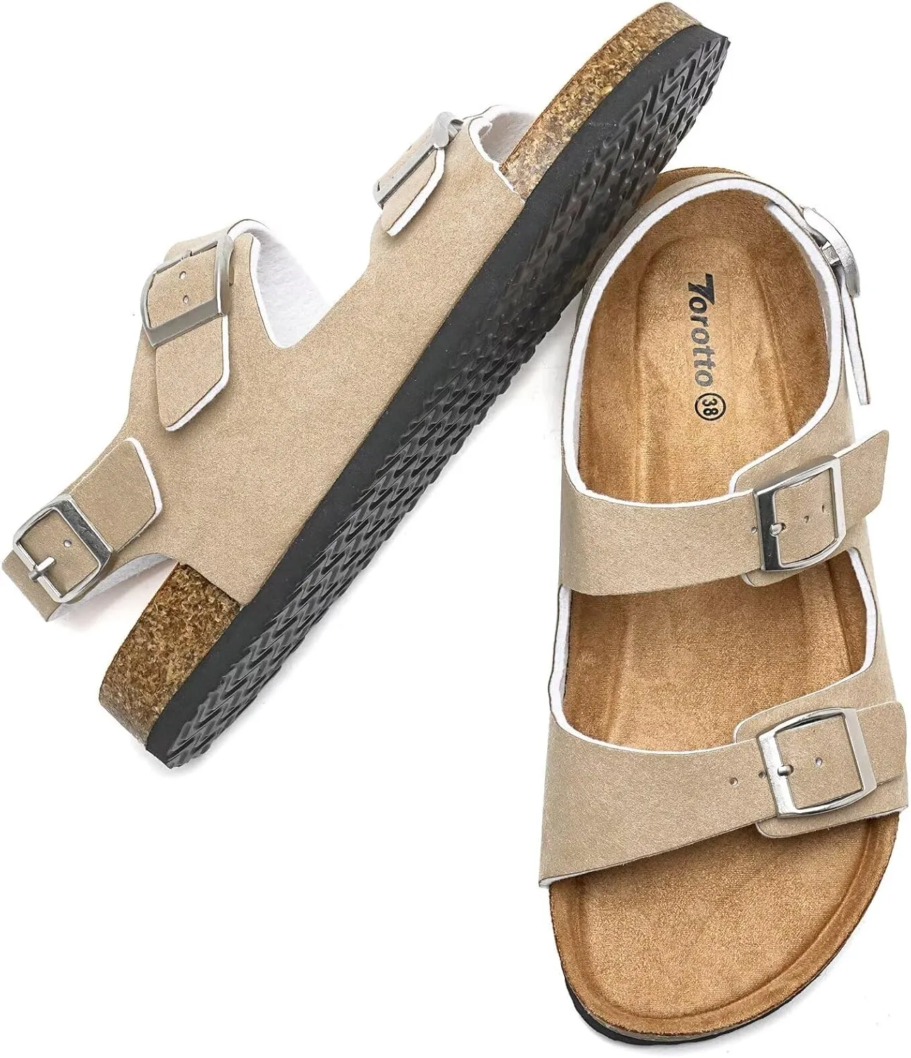 Torotto Womens Sandals with Cork Footbed Open Toe Adjustable Webbing Athletic Slides Sandals for Walking | Beach | Indoor Outdoor