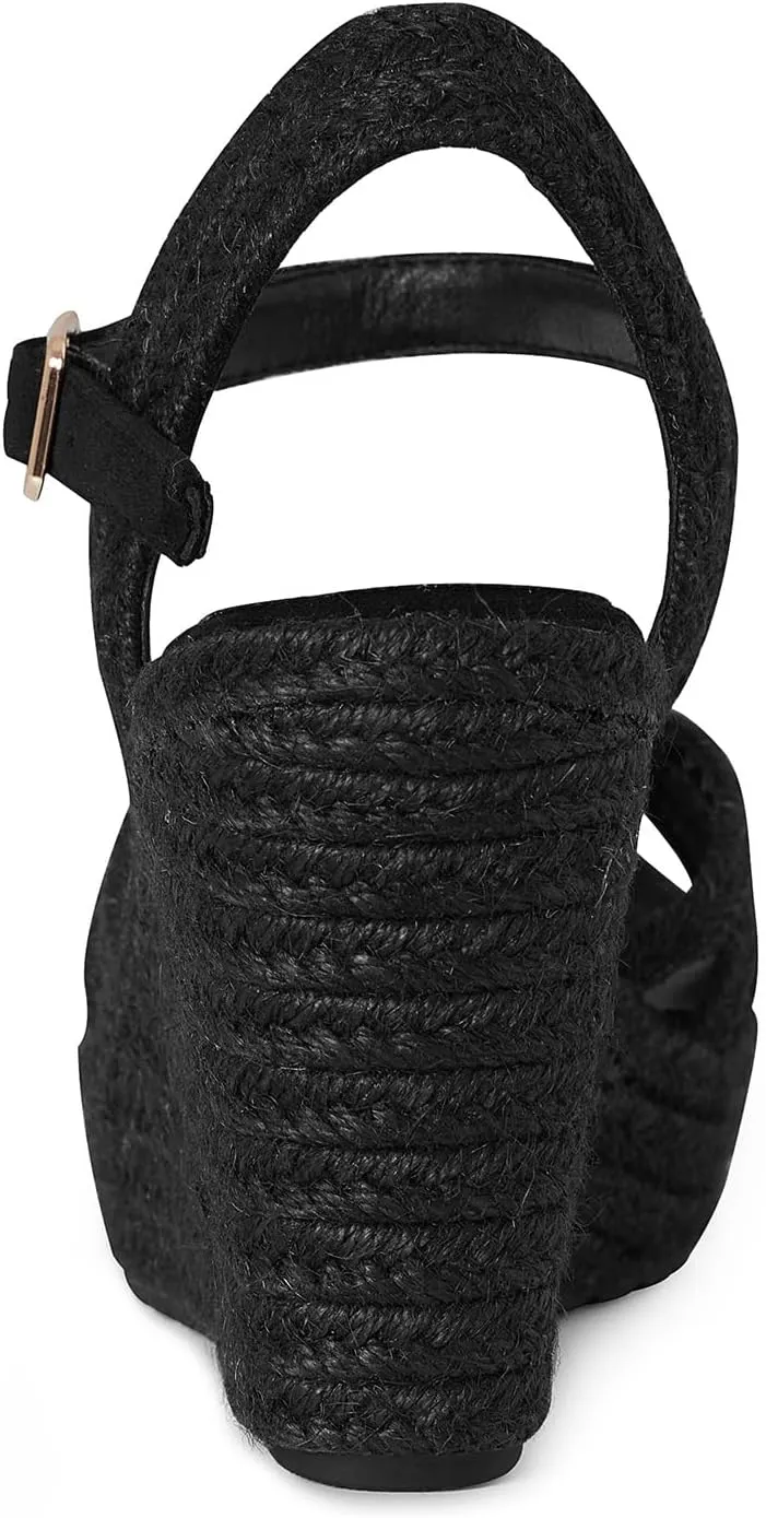 Tscoyuki Espadrille Wedge Sandals for Women, Adjustable Ankle Strappy Cute Shoes Open Toe Platform Womens Sandals Casual Sloping High Heels