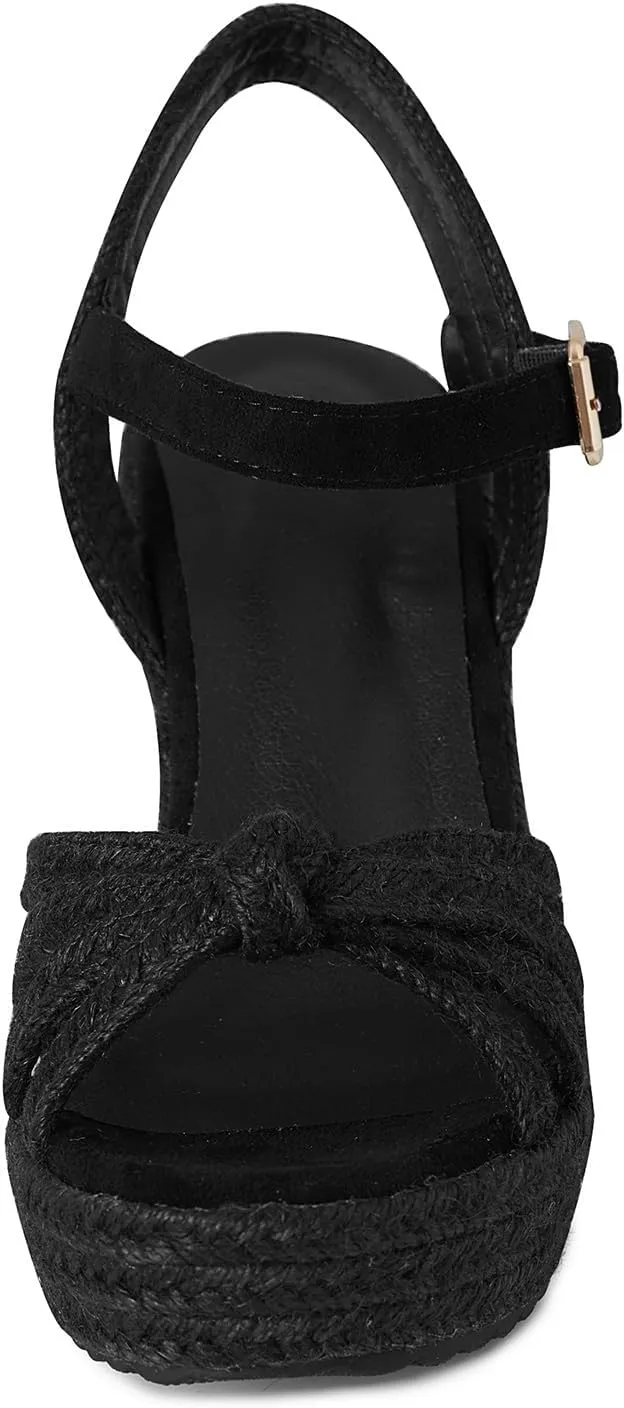 Tscoyuki Espadrille Wedge Sandals for Women, Adjustable Ankle Strappy Cute Shoes Open Toe Platform Womens Sandals Casual Sloping High Heels