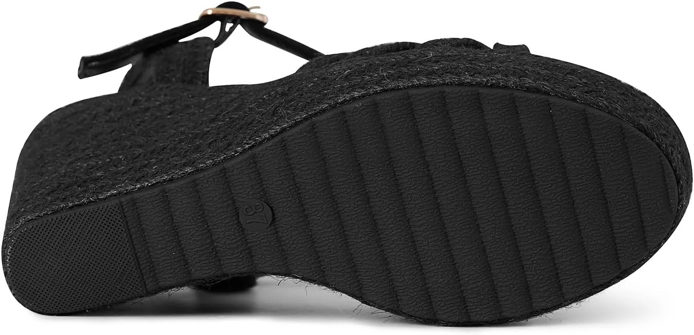 Tscoyuki Espadrille Wedge Sandals for Women, Adjustable Ankle Strappy Cute Shoes Open Toe Platform Womens Sandals Casual Sloping High Heels