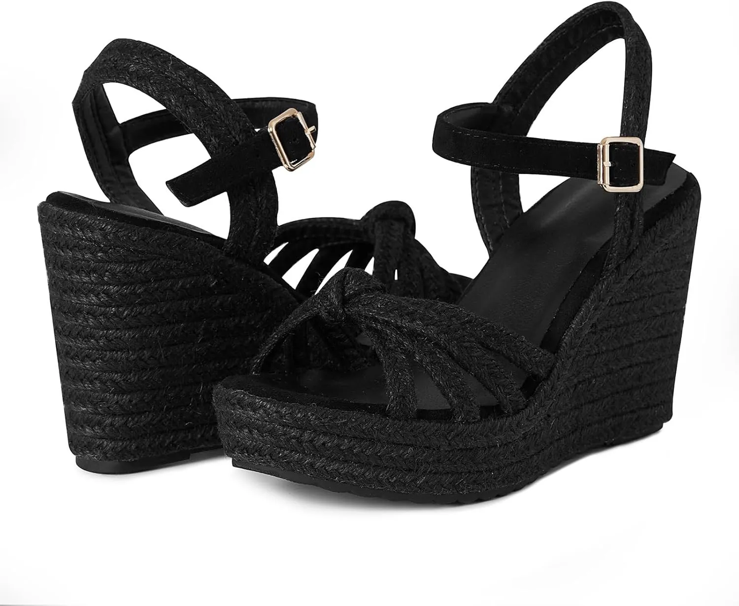 Tscoyuki Espadrille Wedge Sandals for Women, Adjustable Ankle Strappy Cute Shoes Open Toe Platform Womens Sandals Casual Sloping High Heels