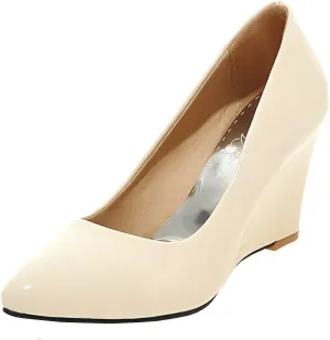 Uniquelly Womens Wedge Patent Leather Pumps High Heel Pointed Toe Slip On Fashion Uniform Dress Shoes