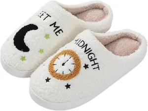 Unisex Meet Me at Midnight Slippers Soft Embroidered Plush Fluffy Warm Home Slippers Indoor Outdoor Slippers Couple Shoes