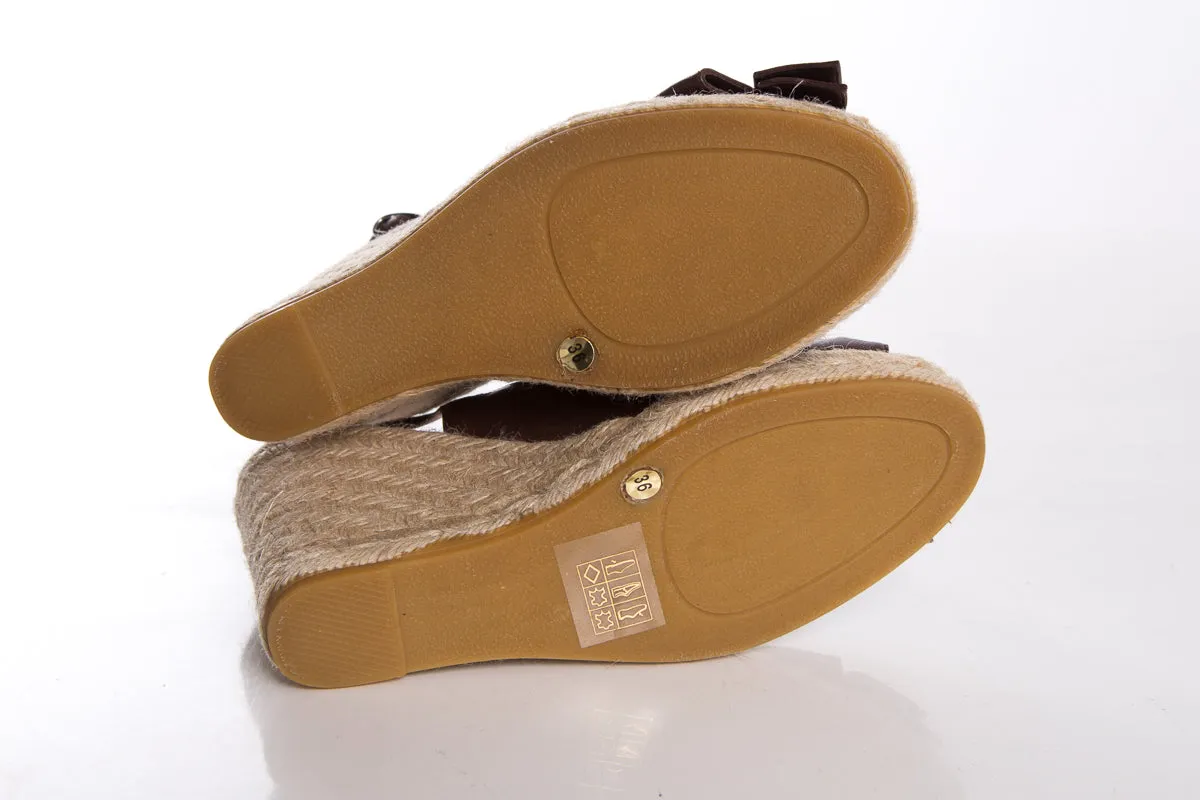 Valentino Brown Leather Open-Toe Wedge SZ 36