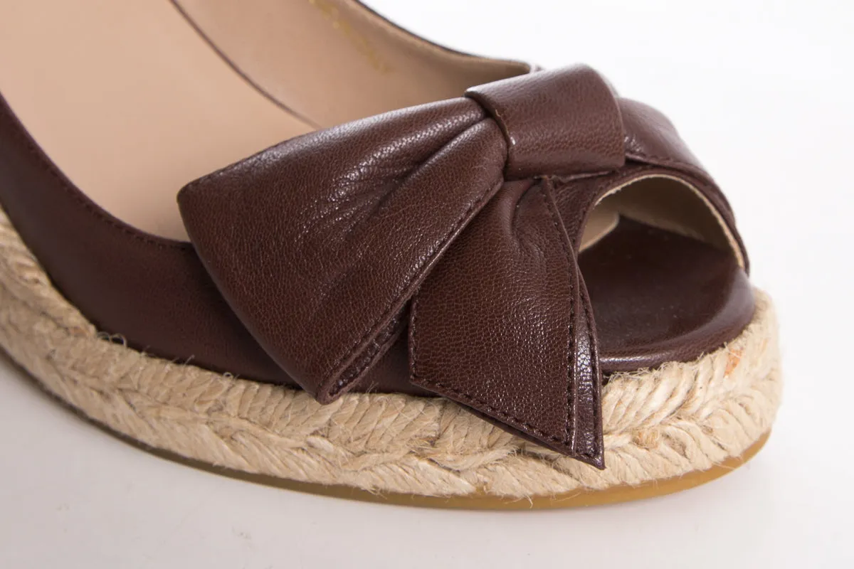 Valentino Brown Leather Open-Toe Wedge SZ 36