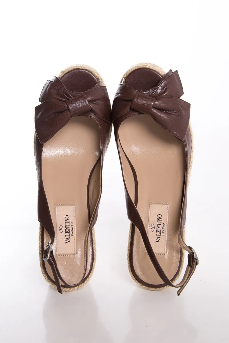 Valentino Brown Leather Open-Toe Wedge SZ 36