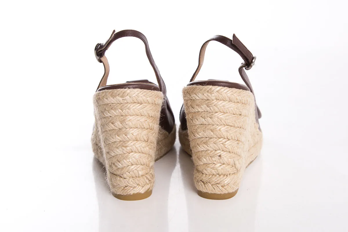 Valentino Brown Leather Open-Toe Wedge SZ 36