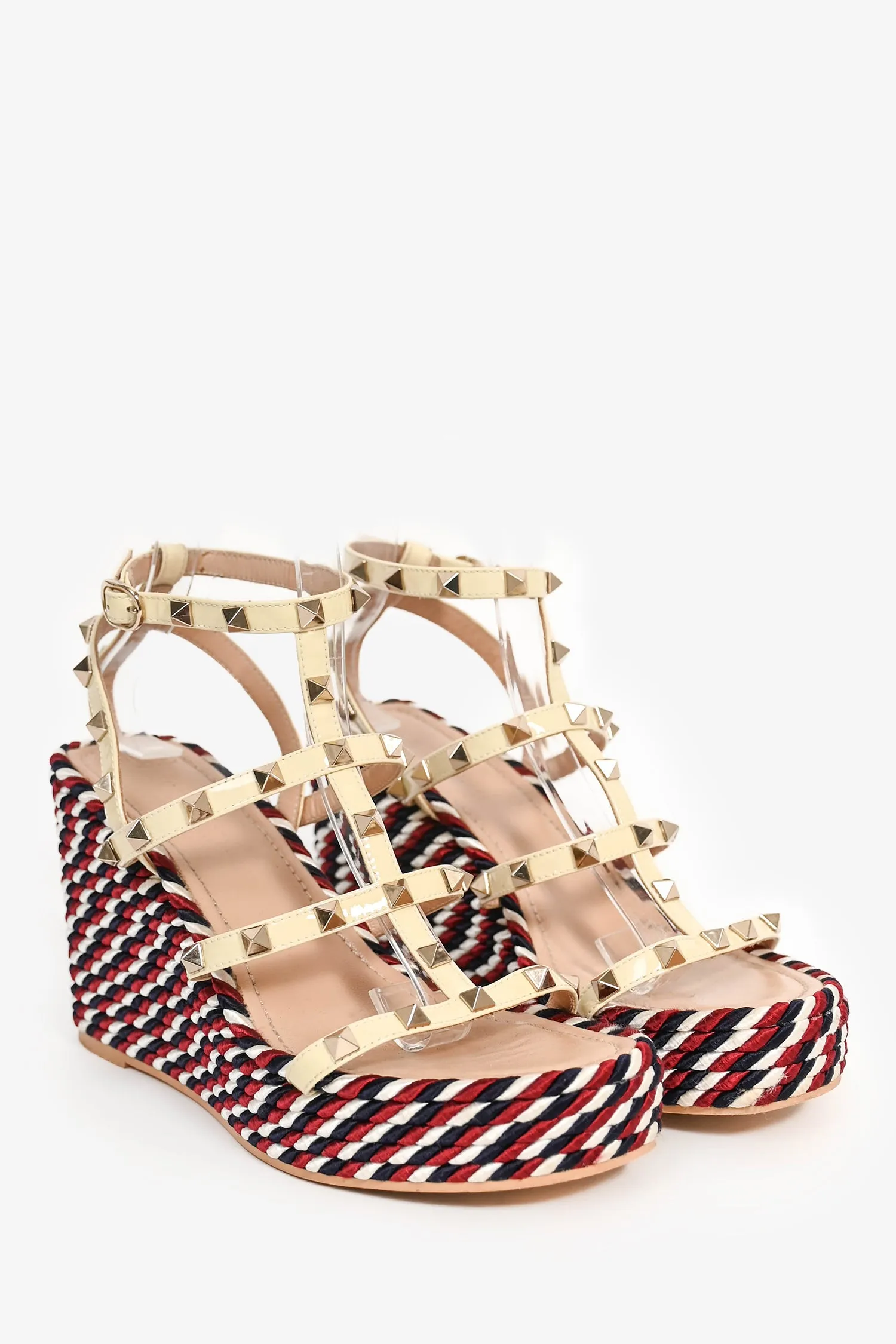 Valentino Yellow/Multicolour Striped Espadrille Wedge 'Torchon 105' Sandals Size 39