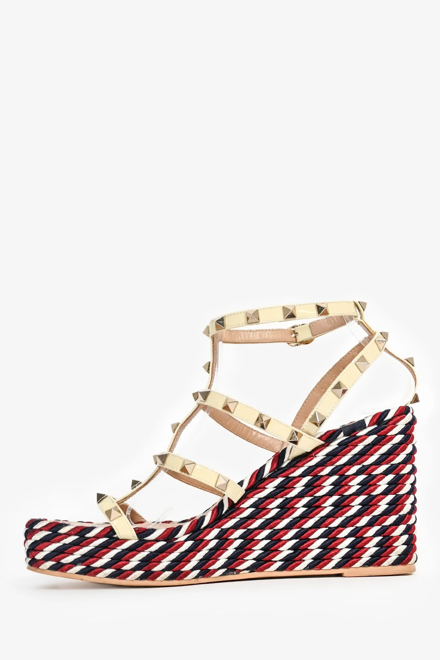 Valentino Yellow/Multicolour Striped Espadrille Wedge 'Torchon 105' Sandals Size 39