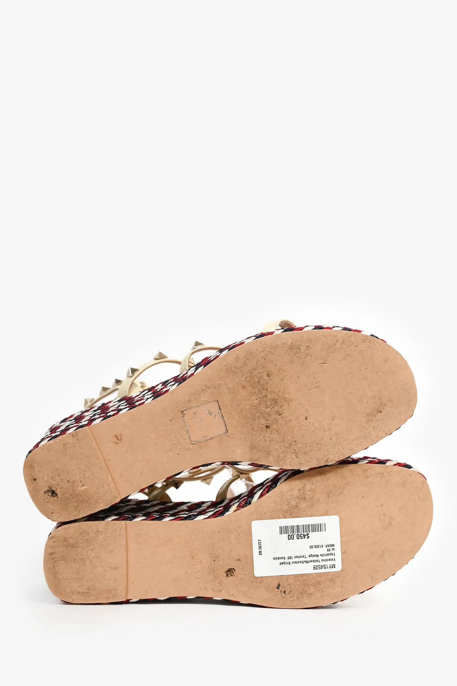 Valentino Yellow/Multicolour Striped Espadrille Wedge 'Torchon 105' Sandals Size 39