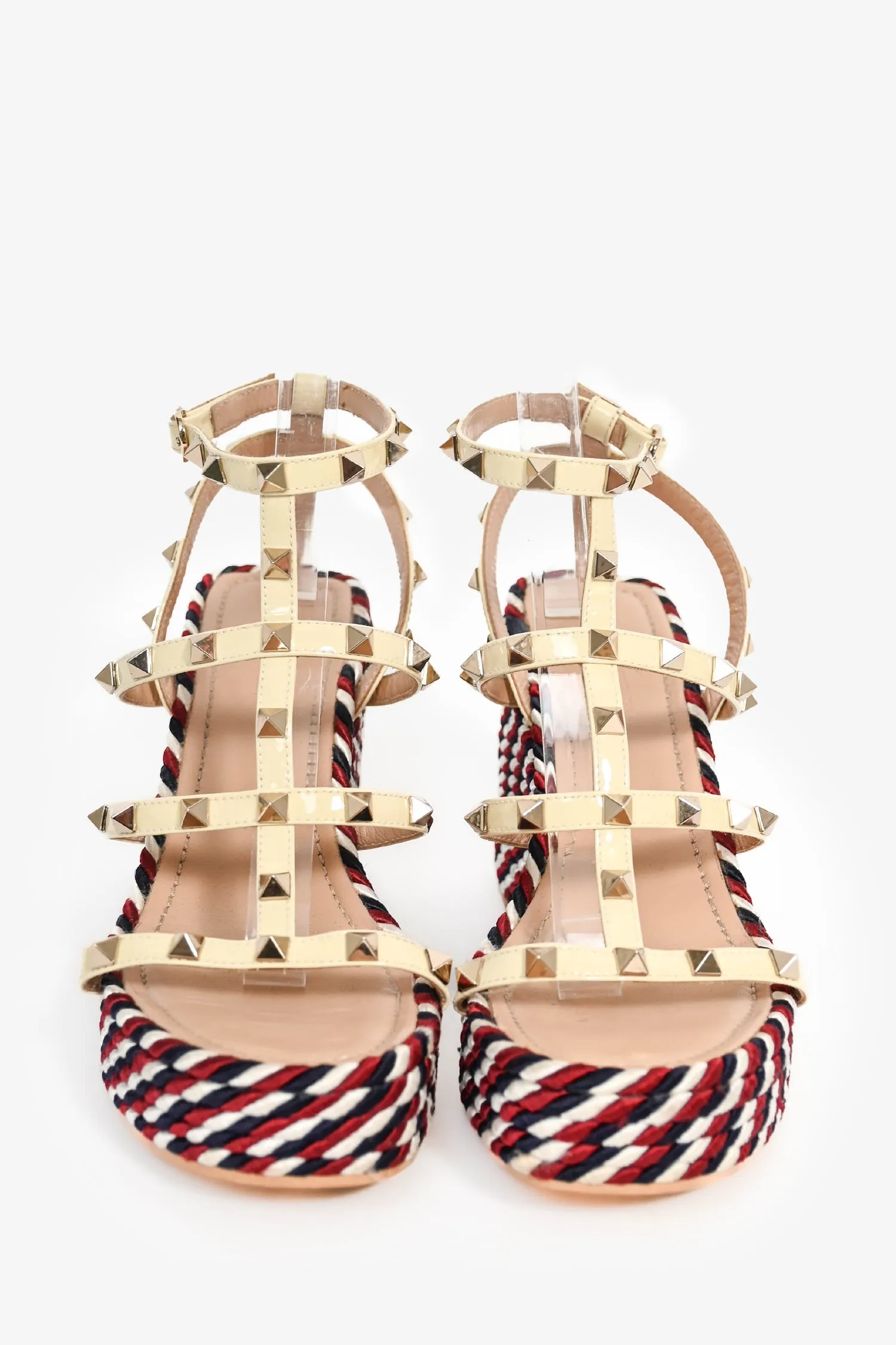 Valentino Yellow/Multicolour Striped Espadrille Wedge 'Torchon 105' Sandals Size 39