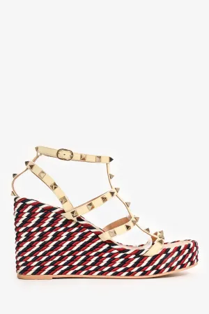 Valentino Yellow/Multicolour Striped Espadrille Wedge 'Torchon 105' Sandals Size 39
