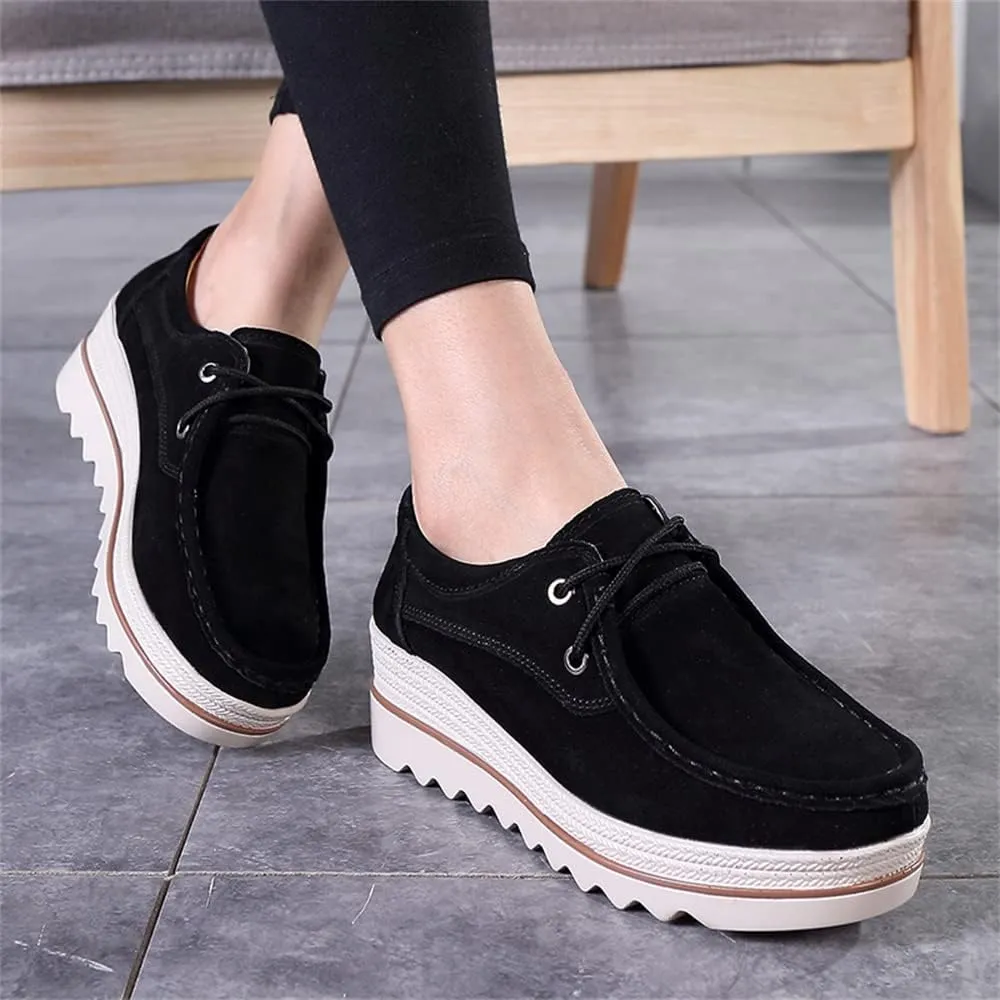 Veroders Women's Suede Wedge Loafers Slip-On Comfortable Penny Loafers Thick Soft Platform Shoes Business Work Walking