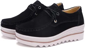Veroders Women's Suede Wedge Loafers Slip-On Comfortable Penny Loafers Thick Soft Platform Shoes Business Work Walking