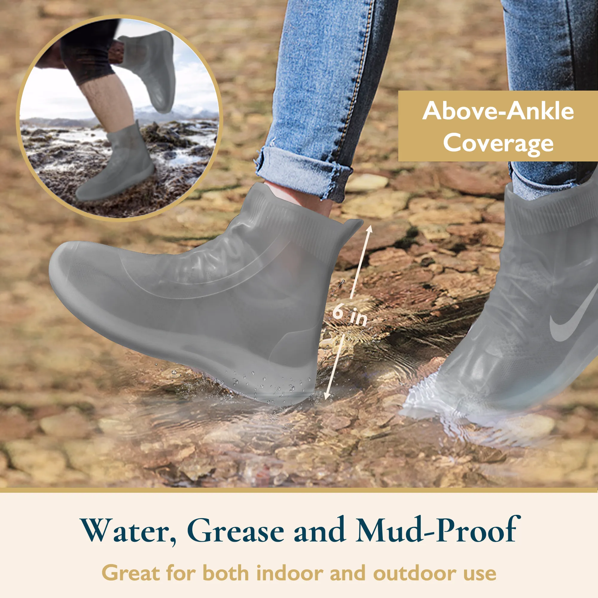 Waterproof Shoe Covers, TPE Rubber, Mid-Rise
