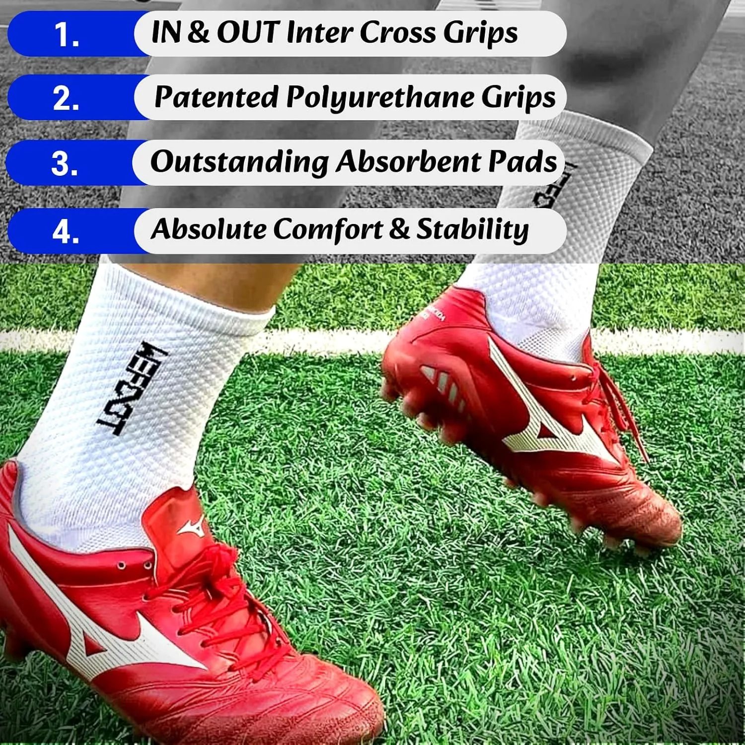 WE FOOT Dual Grip PLUS Lite Crew Sports Socks Anti-Slip Socks for Men Women Soccer Football Futsal Basketball Tennis