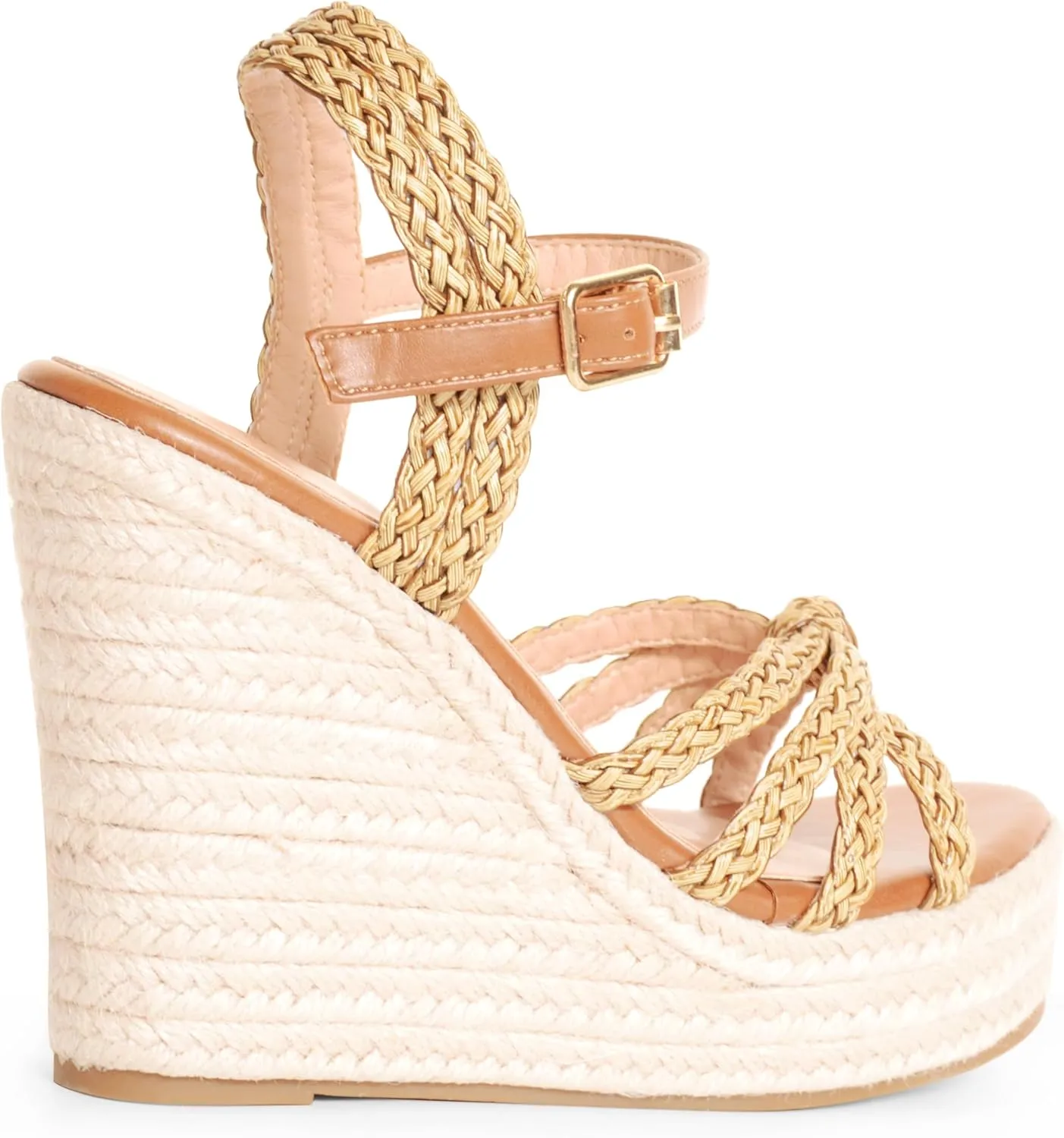 Wedge Sandals for Women with Woven Raffia Upper, High Heel Espadrille Platform Sandals with Braided Knot Ankle Strap Sandals