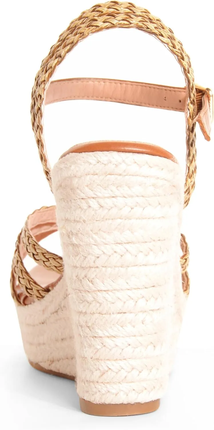 Wedge Sandals for Women with Woven Raffia Upper, High Heel Espadrille Platform Sandals with Braided Knot Ankle Strap Sandals