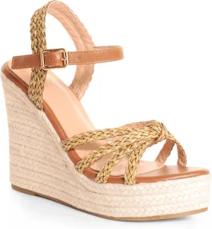 Wedge Sandals for Women with Woven Raffia Upper, High Heel Espadrille Platform Sandals with Braided Knot Ankle Strap Sandals