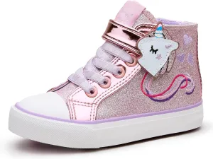 Weestep Girls‘ Glitter High-Top Easy-On Canvas Shoes - Fahion Casual Sneakers for Toddler and Litte Kid