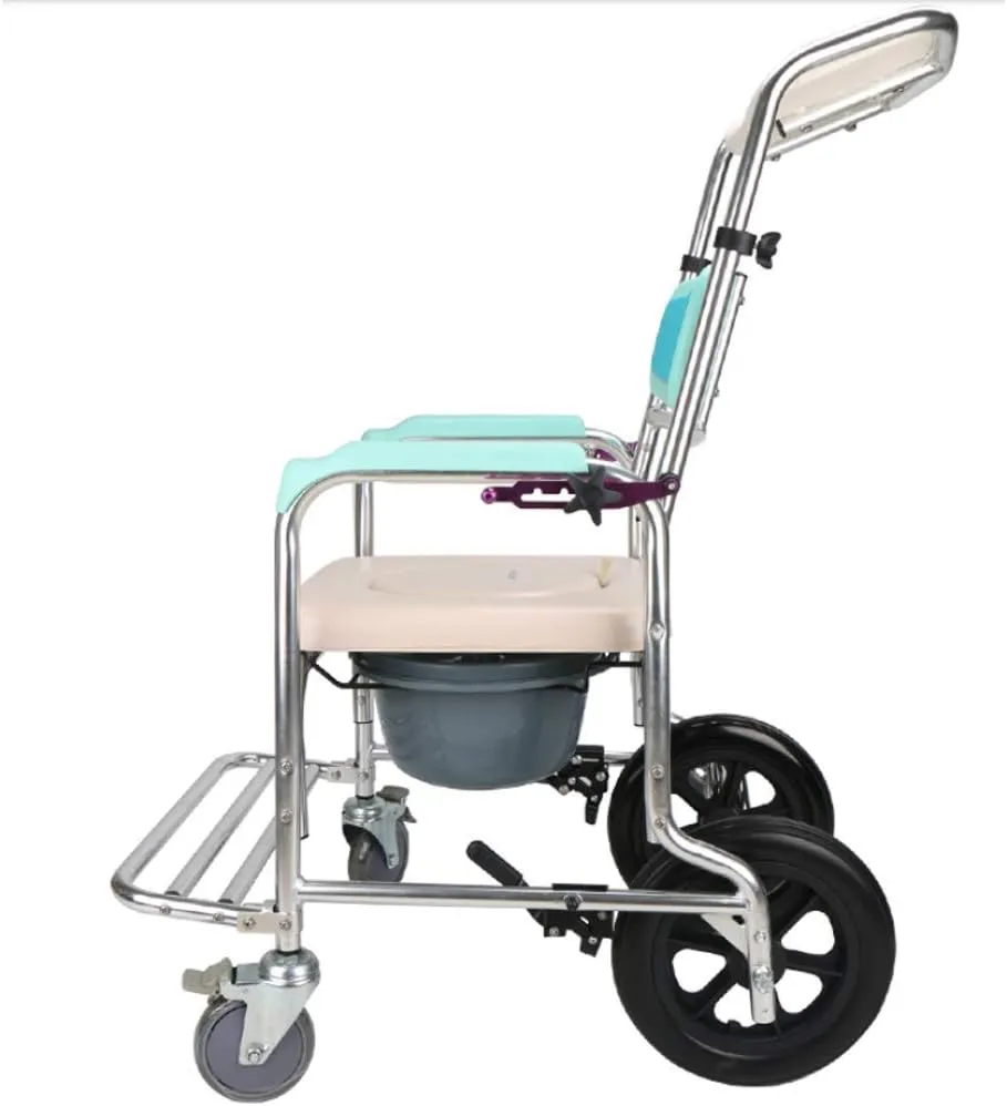 Wheeled Commode Chair,Toilet Chair Bedside Aluminum Alloy Safety Frames for Easy Transfers, No-Tool Assembly Easy Transfer