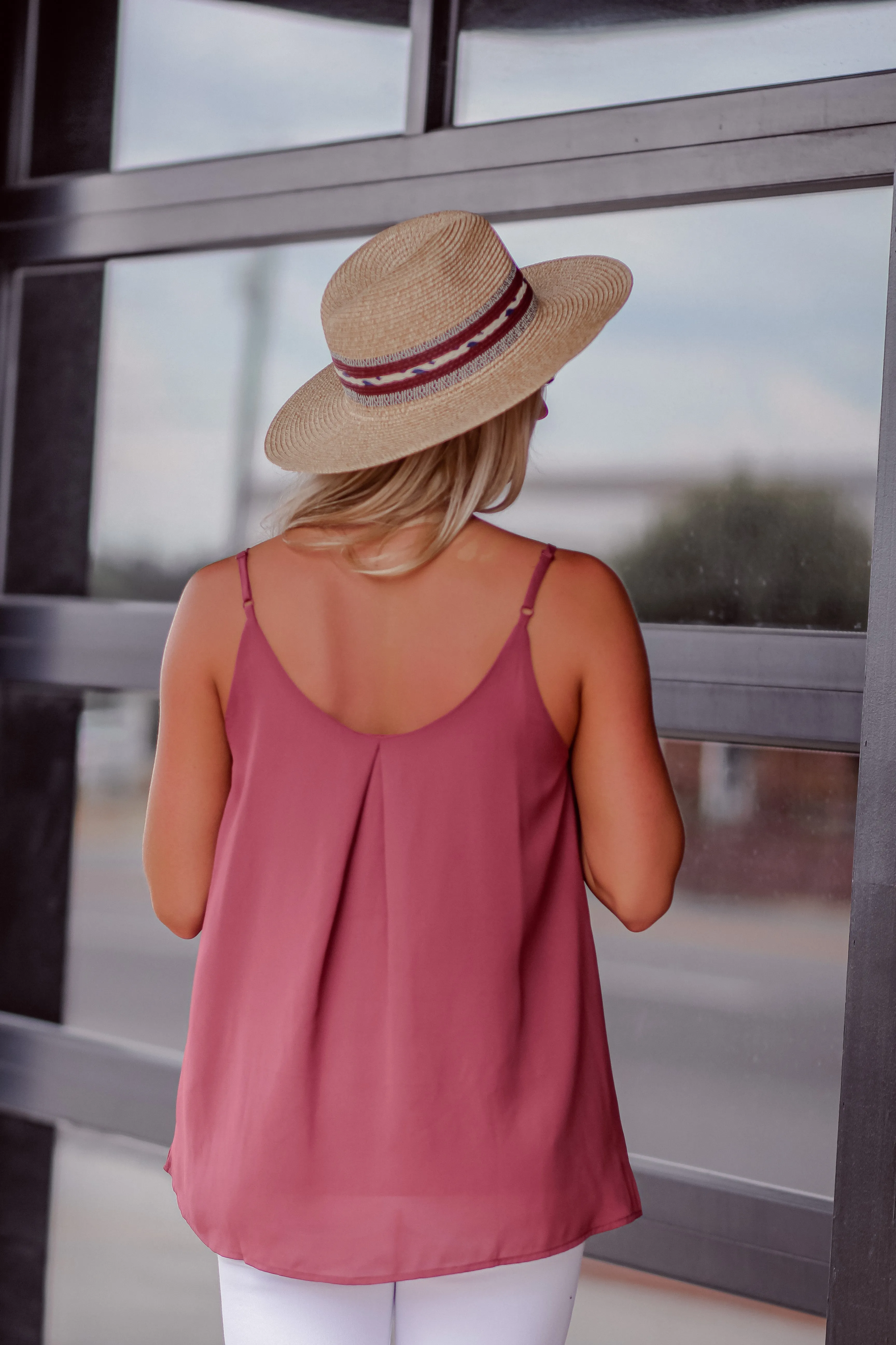 Wine Pleated Woven Tank