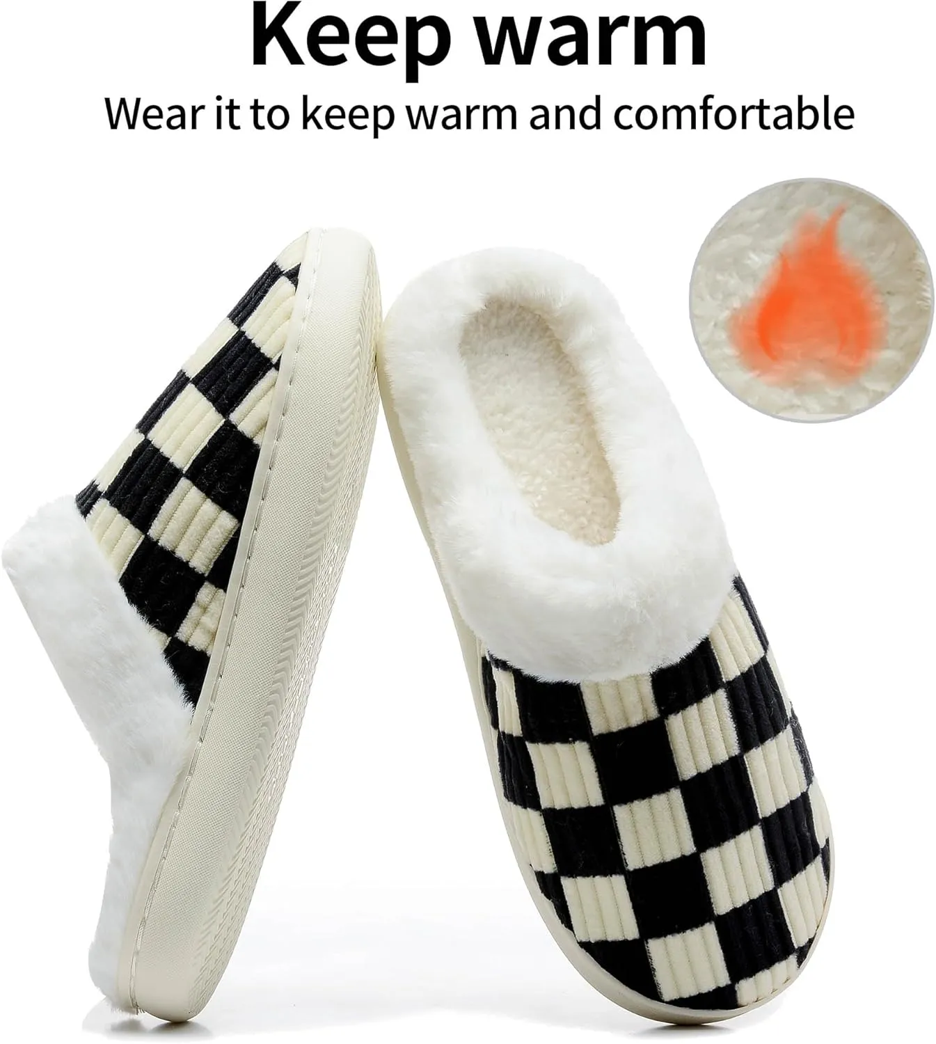 Women House Fuzzy Slippers - Plaid Scuff Checkered Slip-on Memory Foam Indoor Outdoor Comfortable Soft Slides