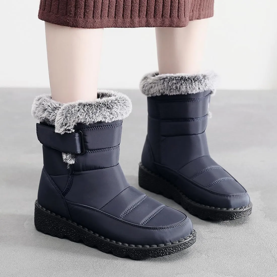 Women Men Lightweight Snow Boots Winter Anti-Slip Ankle Booties Waterproof Slip On Warm Fur Lined Sneaker