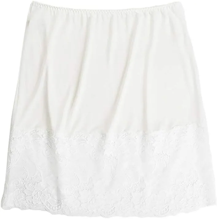Women Pure Silk Smooth Soft Lace Underwear Skirt Home Sleepwear Half-Slip Nightwear