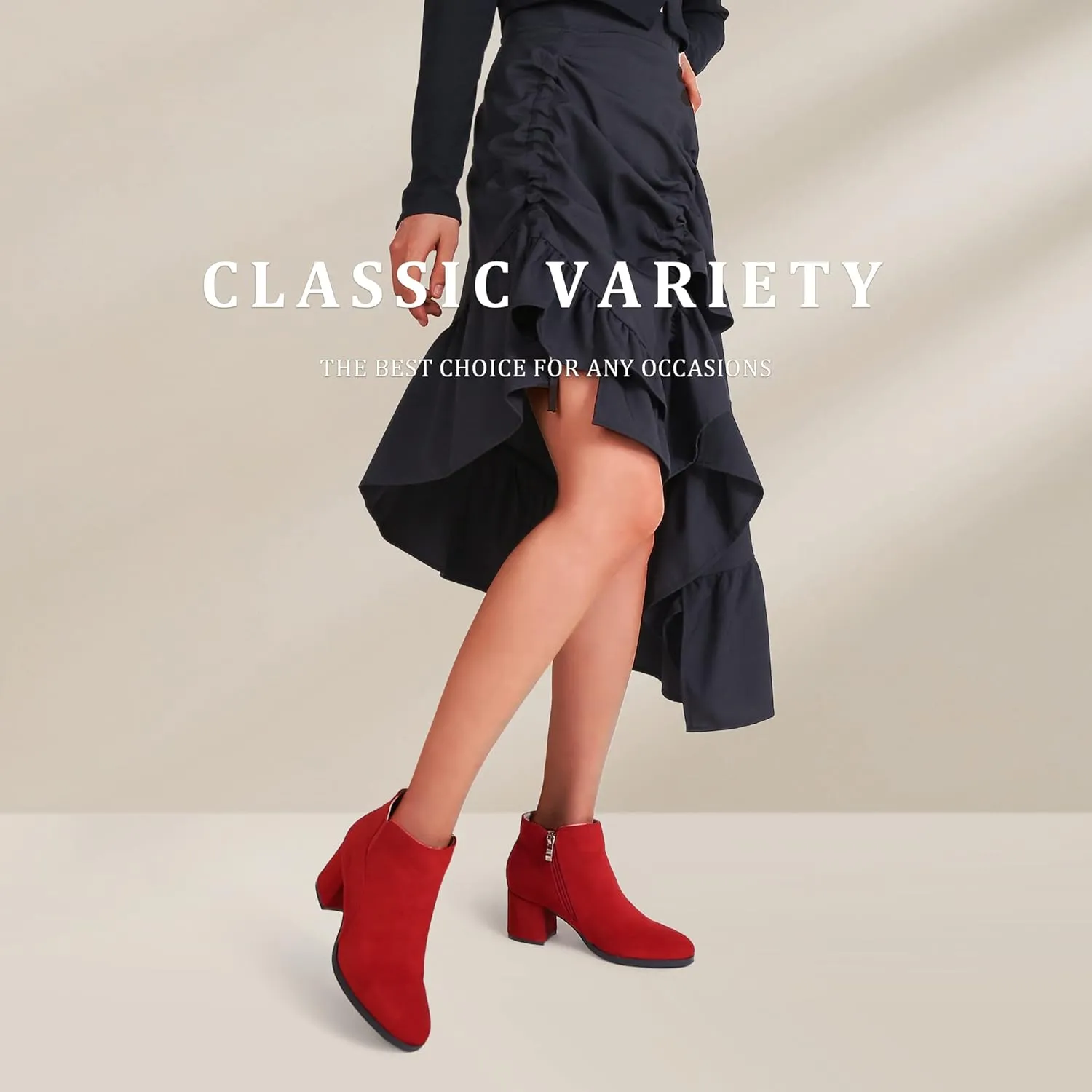 Womens Ankle Boots Suede Chunky Heels Elastic Chelsea Boots Mid Heel Slip On Booties