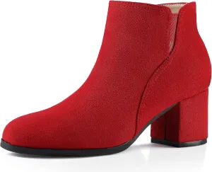Womens Ankle Boots Suede Chunky Heels Elastic Chelsea Boots Mid Heel Slip On Booties