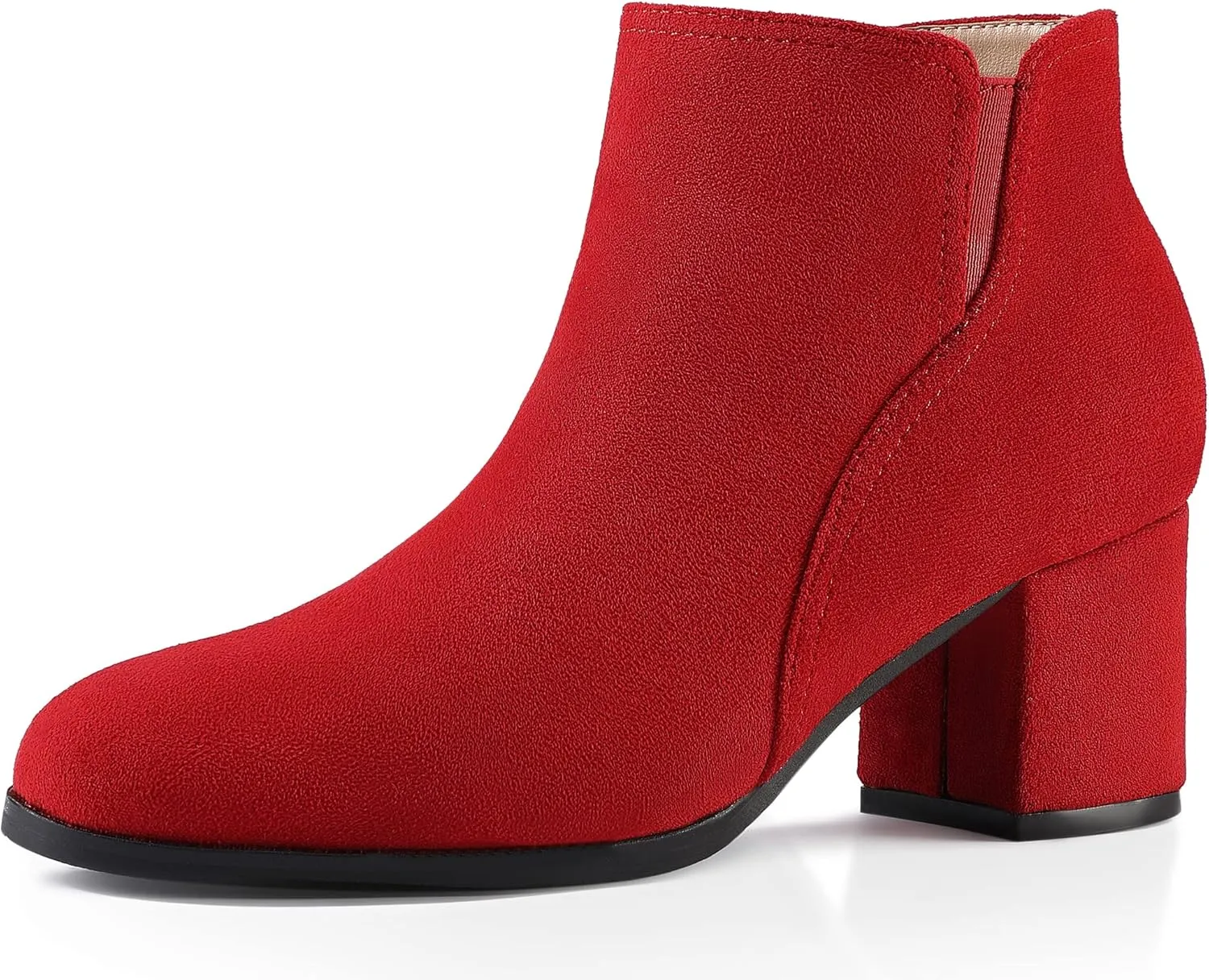 Womens Ankle Boots Suede Chunky Heels Elastic Chelsea Boots Mid Heel Slip On Booties