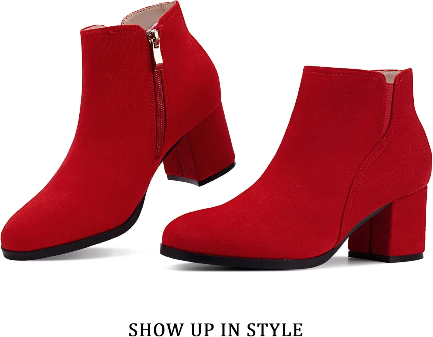 Womens Ankle Boots Suede Chunky Heels Elastic Chelsea Boots Mid Heel Slip On Booties