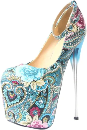 Women's High Heels Stiletto Platform Round Toe Flower Pump Buckle Shoes Sexy Nightclub Catwalk Striptease 19 Cm/7.4 in Plus Size Shoes