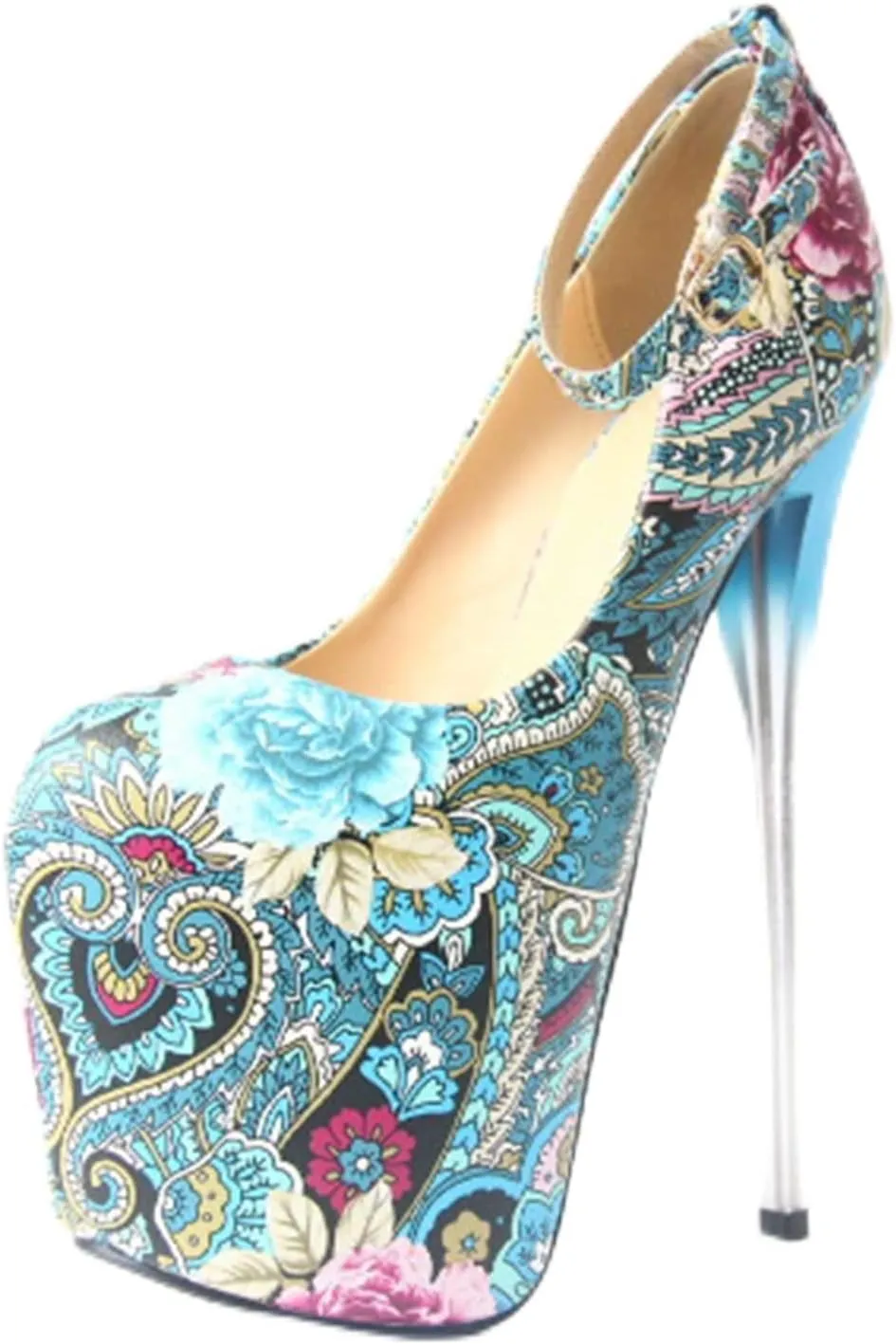 Women's High Heels Stiletto Platform Round Toe Flower Pump Buckle Shoes Sexy Nightclub Catwalk Striptease 19 Cm/7.4 in Plus Size Shoes