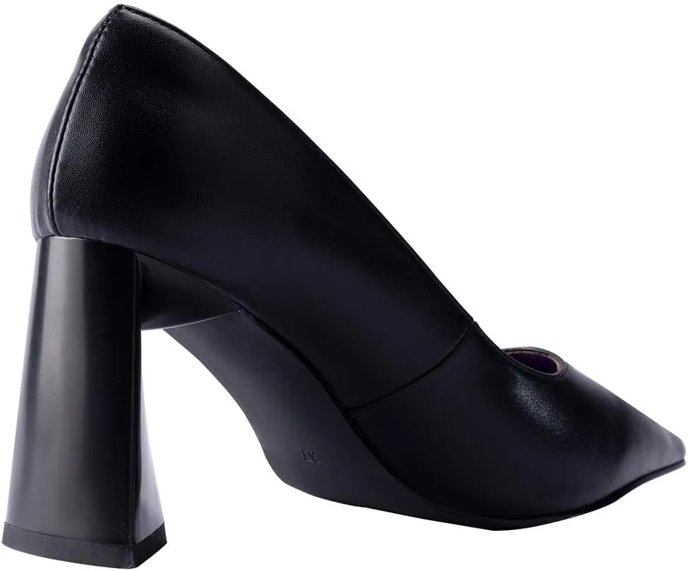 Women's Kitten Chunky Medium Heel Slip-On Pointed Toe Pumps Shoes Party Wedding Office Black