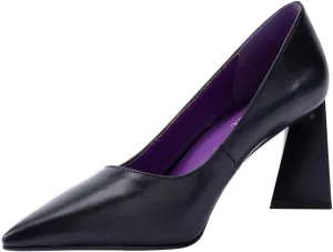 Women's Kitten Chunky Medium Heel Slip-On Pointed Toe Pumps Shoes Party Wedding Office Black
