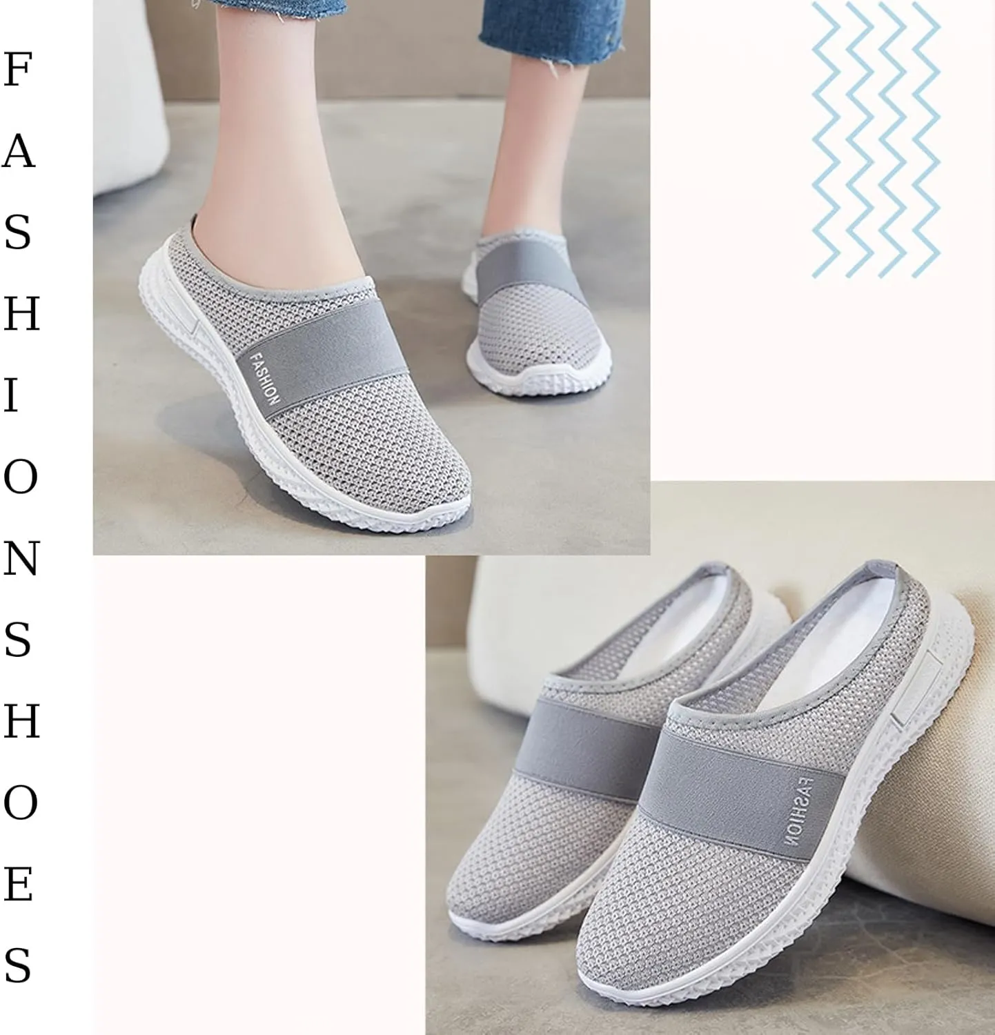Women's Knitted Mesh Flat Mules,Fashion Backless Breathable Mesh Fabric Non-Slip Soft Soles Comfort Slip-on Outdoor Walking Sneakers Slippers