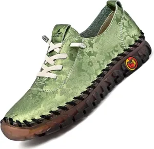 Women's Leather Soft Bottom Beef Tendon Flat Loafers Handmade Slip On Breathable Round Head Non-Slip Mom Wedge Leisure Shoes