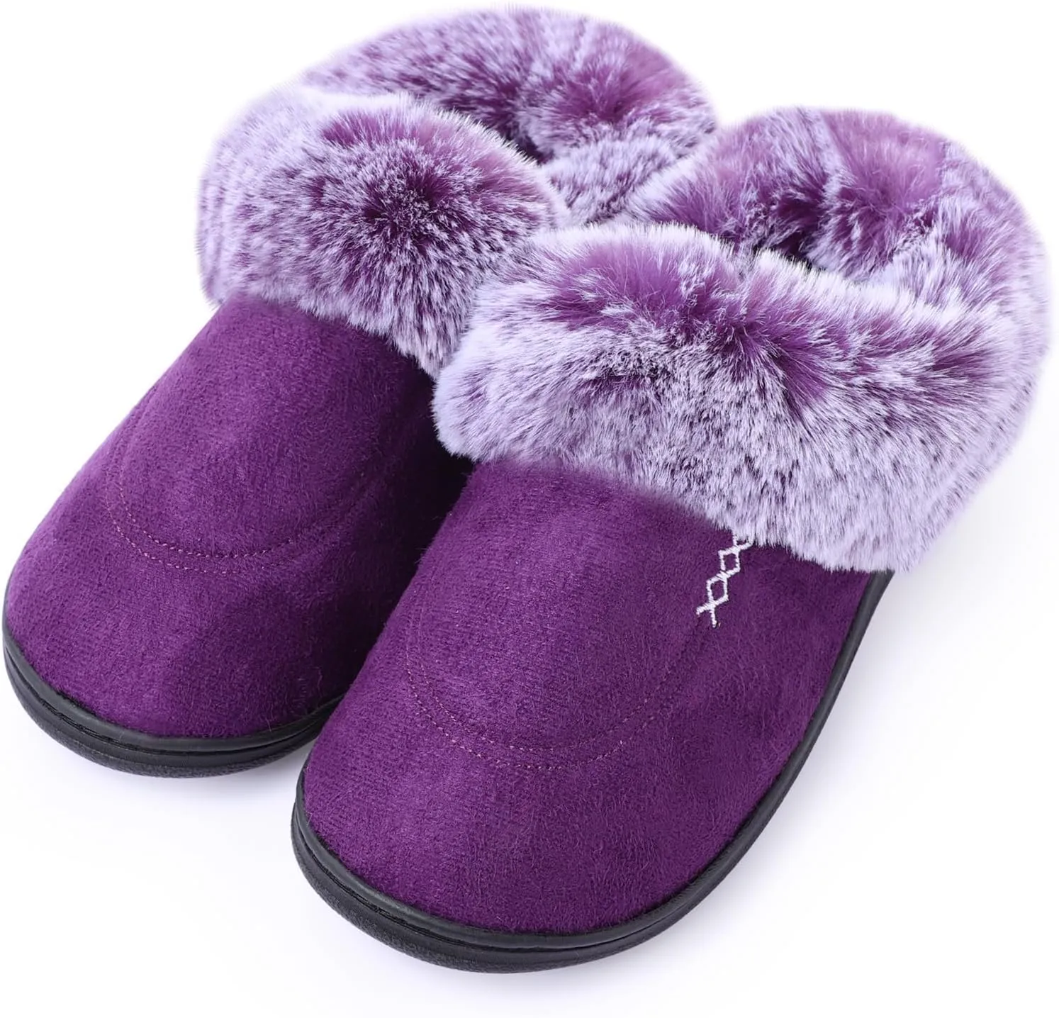 Women's Moccasin Slip-on Slippers Soft Microsuede Clog Comfy Non-slip Memory Foam Indoor Outdoor House Shoes with Fuzzy Collar