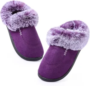 Women's Moccasin Slip-on Slippers Soft Microsuede Clog Comfy Non-slip Memory Foam Indoor Outdoor House Shoes with Fuzzy Collar