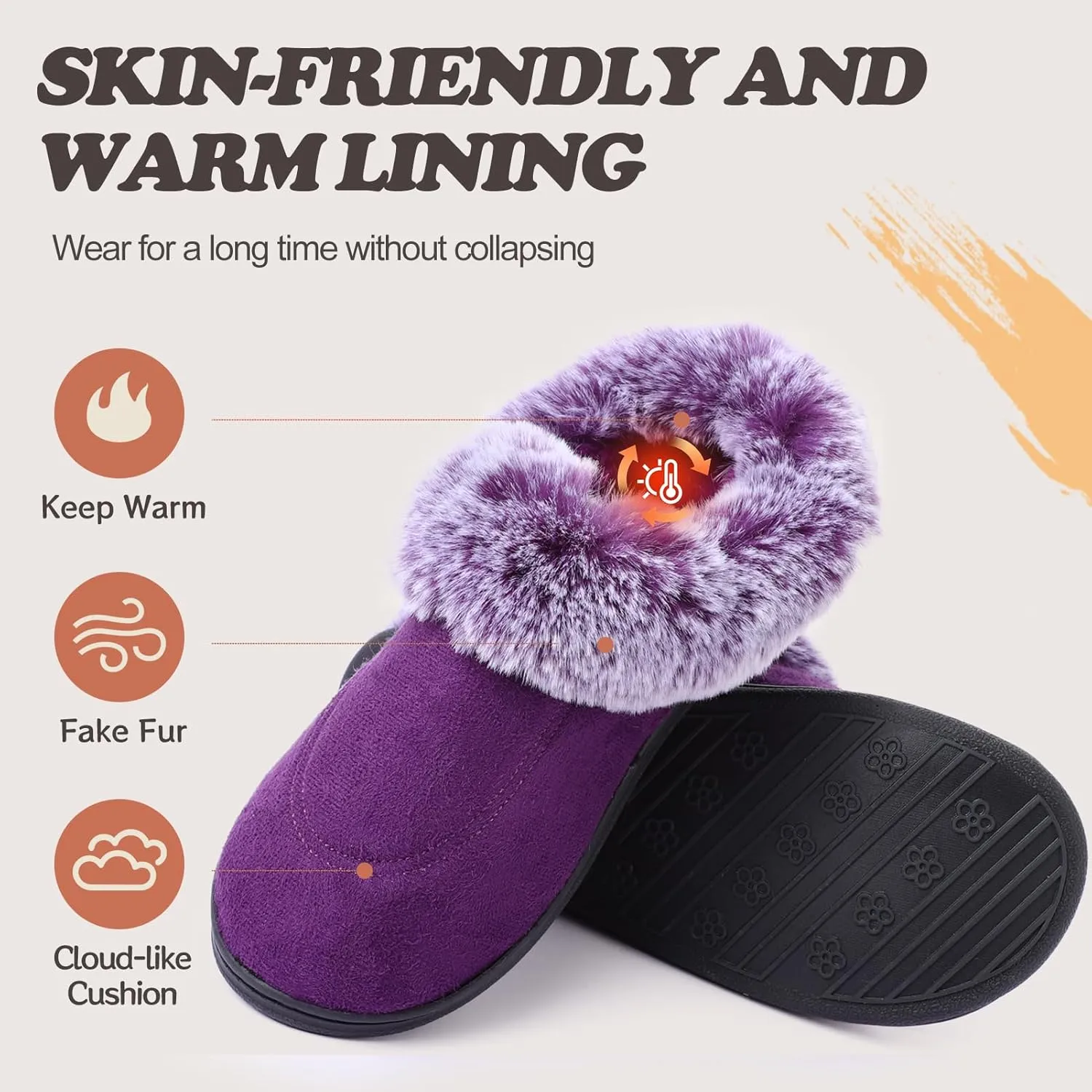 Women's Moccasin Slip-on Slippers Soft Microsuede Clog Comfy Non-slip Memory Foam Indoor Outdoor House Shoes with Fuzzy Collar