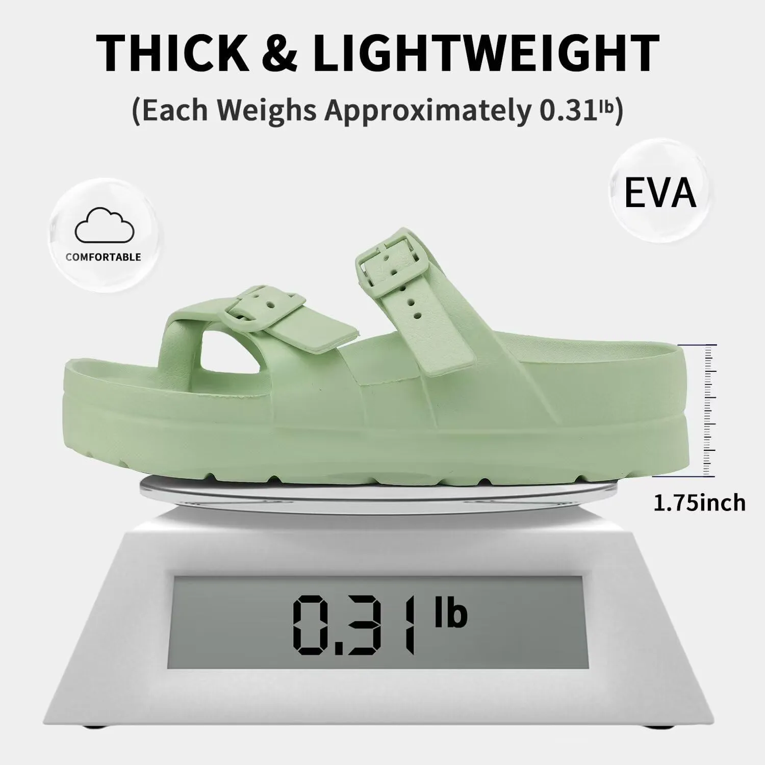 Women's Platform Flip Flops with Arch Support, Eva Lightweight Chunky Slide Sandals for Women, Fashion Comfort Summer Beach Sandal with Adjustable Buckle, Sandalias De Plataforma Para Mujer