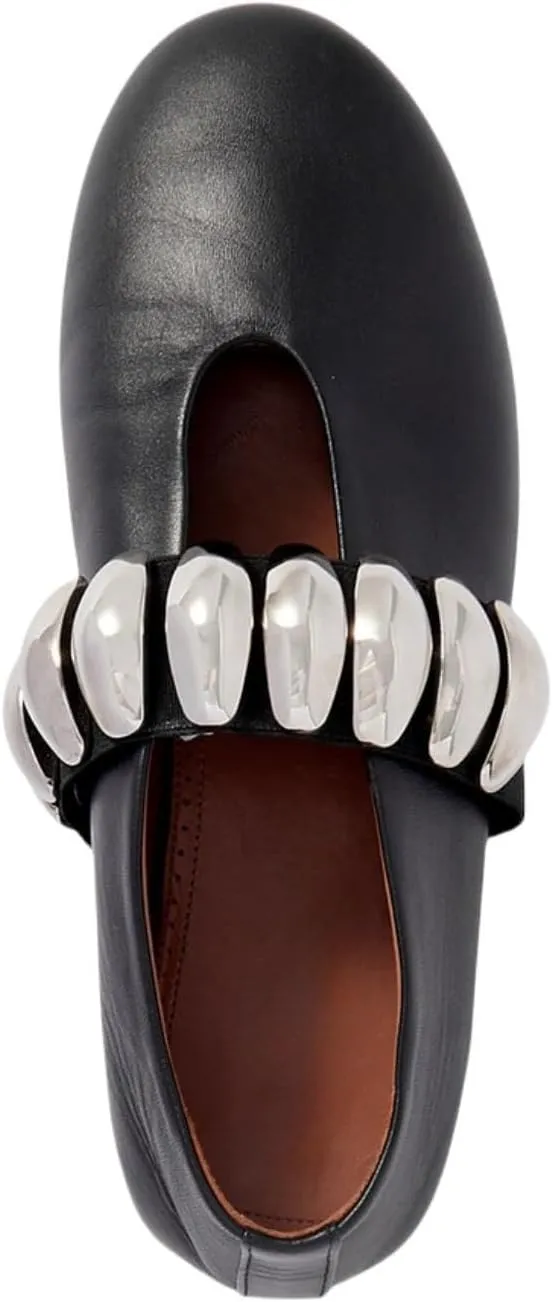 Womens Rhinestone Mary Jane Ballet Flats with Buckled Strap Round Toe Metallic Paillette Slip-On Soft Dress Shoes