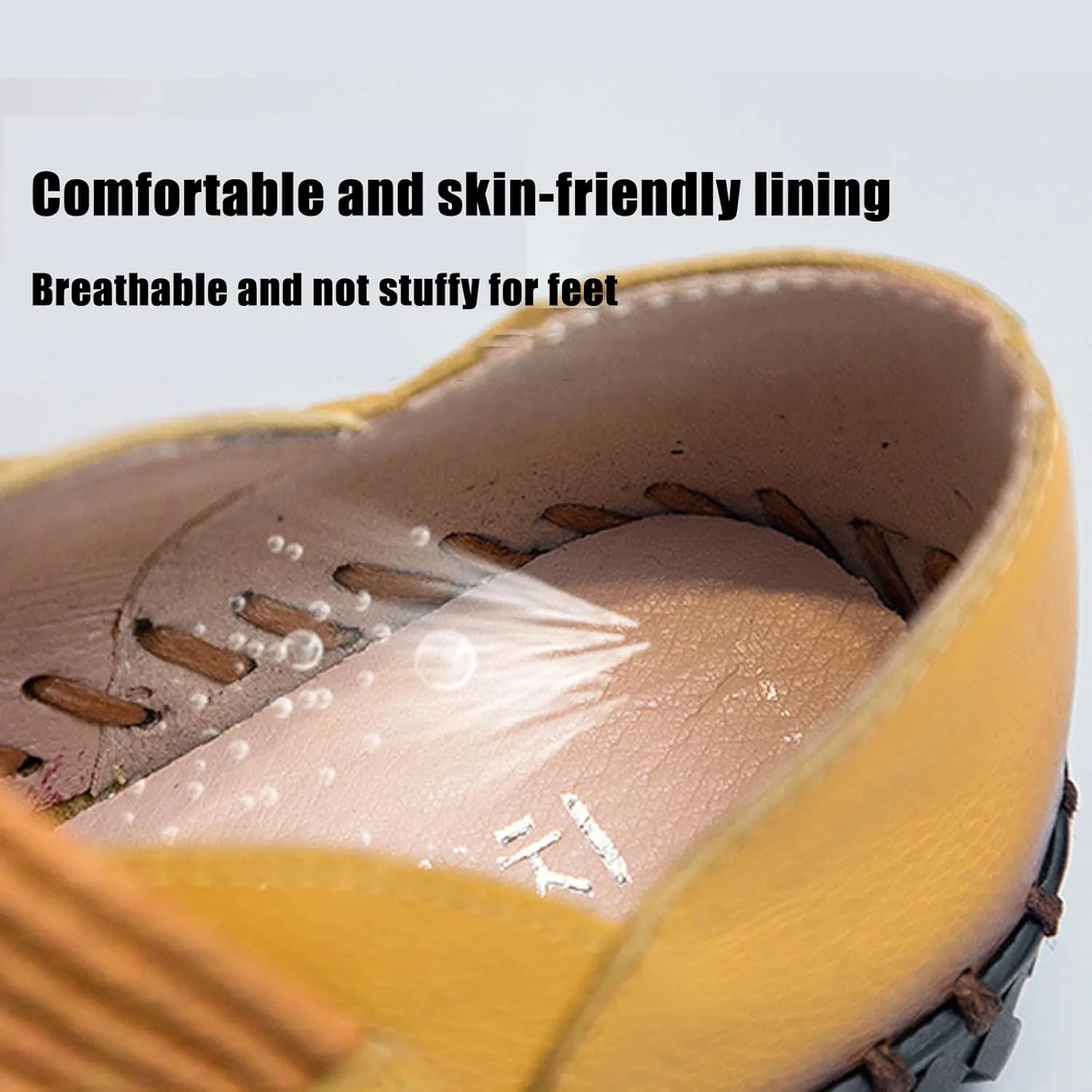 Women's Soft Sole Hook-Loop Casual Loafers,Fashion Handmade Round Toe Flats Comfortable Non-Slip Slip-on Dress Leather Shoes