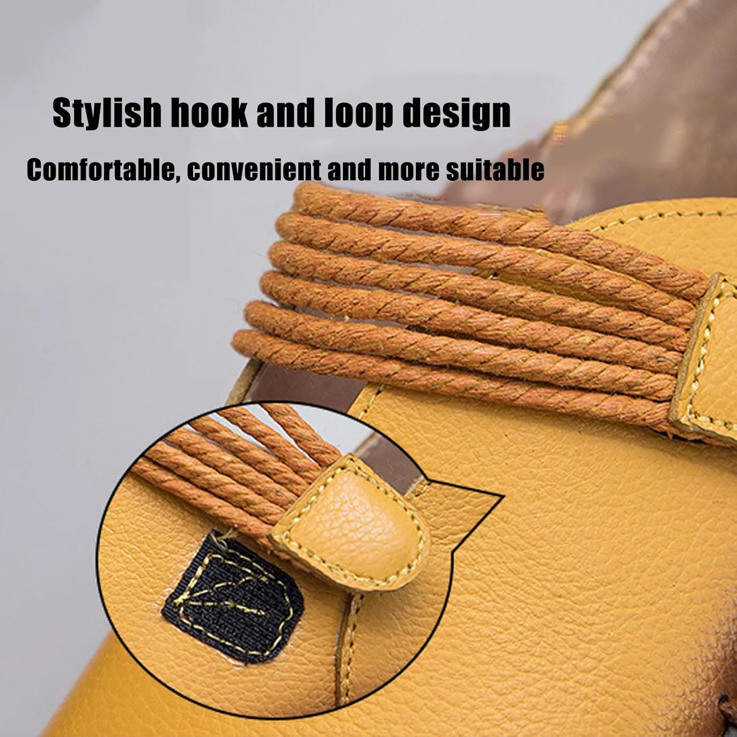 Women's Soft Sole Hook-Loop Casual Loafers,Fashion Handmade Round Toe Flats Comfortable Non-Slip Slip-on Dress Leather Shoes