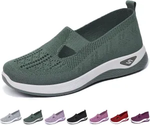 Women's Woven Orthopedic Breathable Soft Shoes Go Walking Slip on Diabetic Foam Shoes Hands Free Slip in Sneakers Arch Support